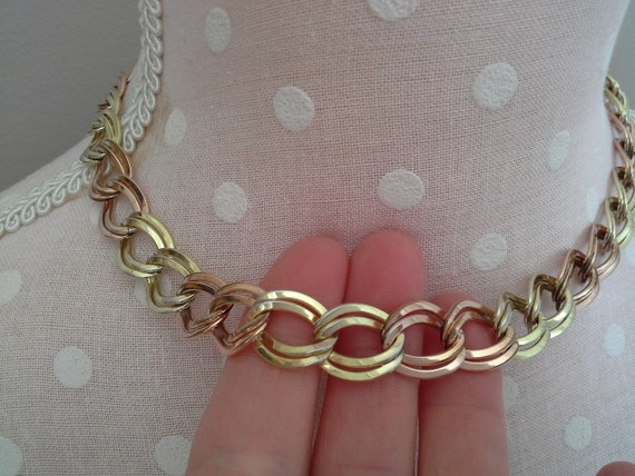 Vintage Chunky Chain Necklace, Yellow and Rose Go… - image 5