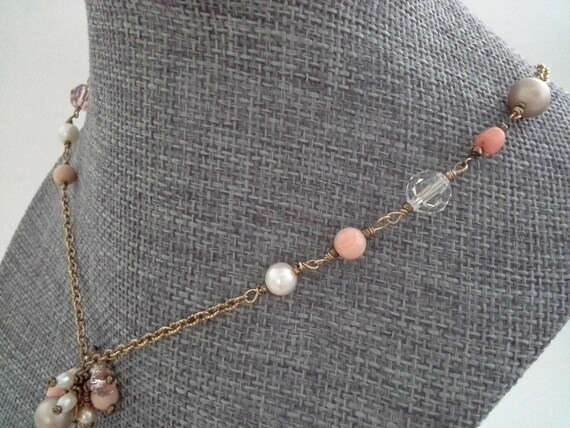 Vintage Coral Pearl Gold Filled Chain Tassel Neck… - image 7