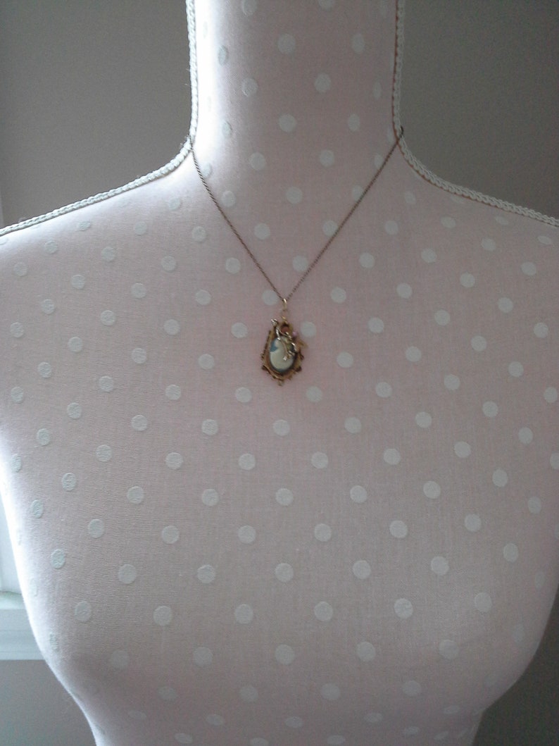 Grape Leaf Design Pendant Wedding Jewelry Pink Stone Something Blue Vintage Blue Cameo Necklace