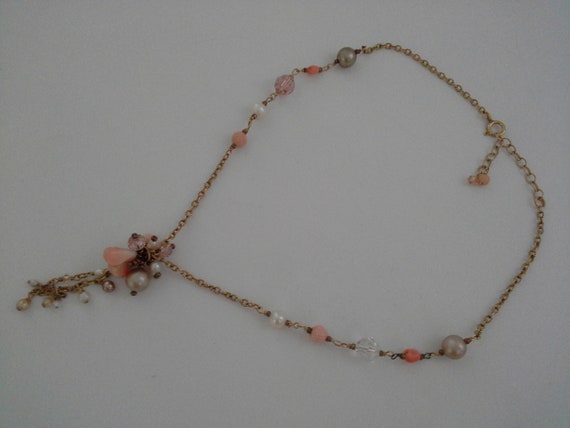 Vintage Coral Pearl Gold Filled Chain Tassel Neck… - image 8