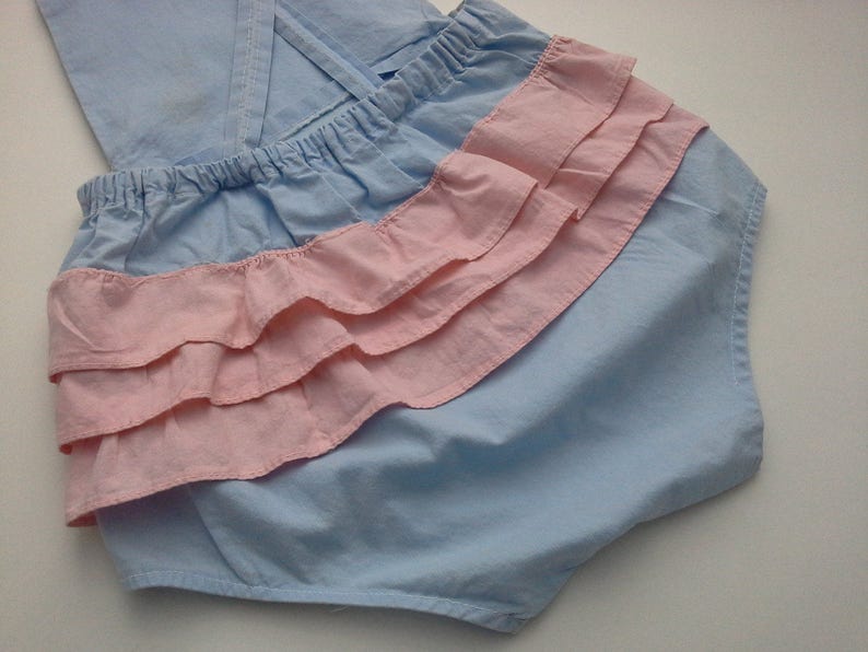 Vintage Baby Romper Little Girl Playsuit Shabby Ruffled Bloomers Toddler Sun Suit