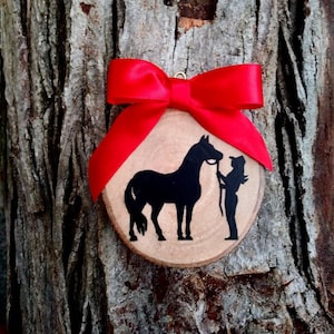 Horse and Girl Christmas ornament rustic country farm girls present