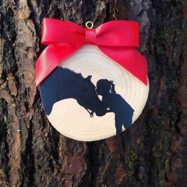 Horse and little girl kissing horse country ornament custom child Christmas gift