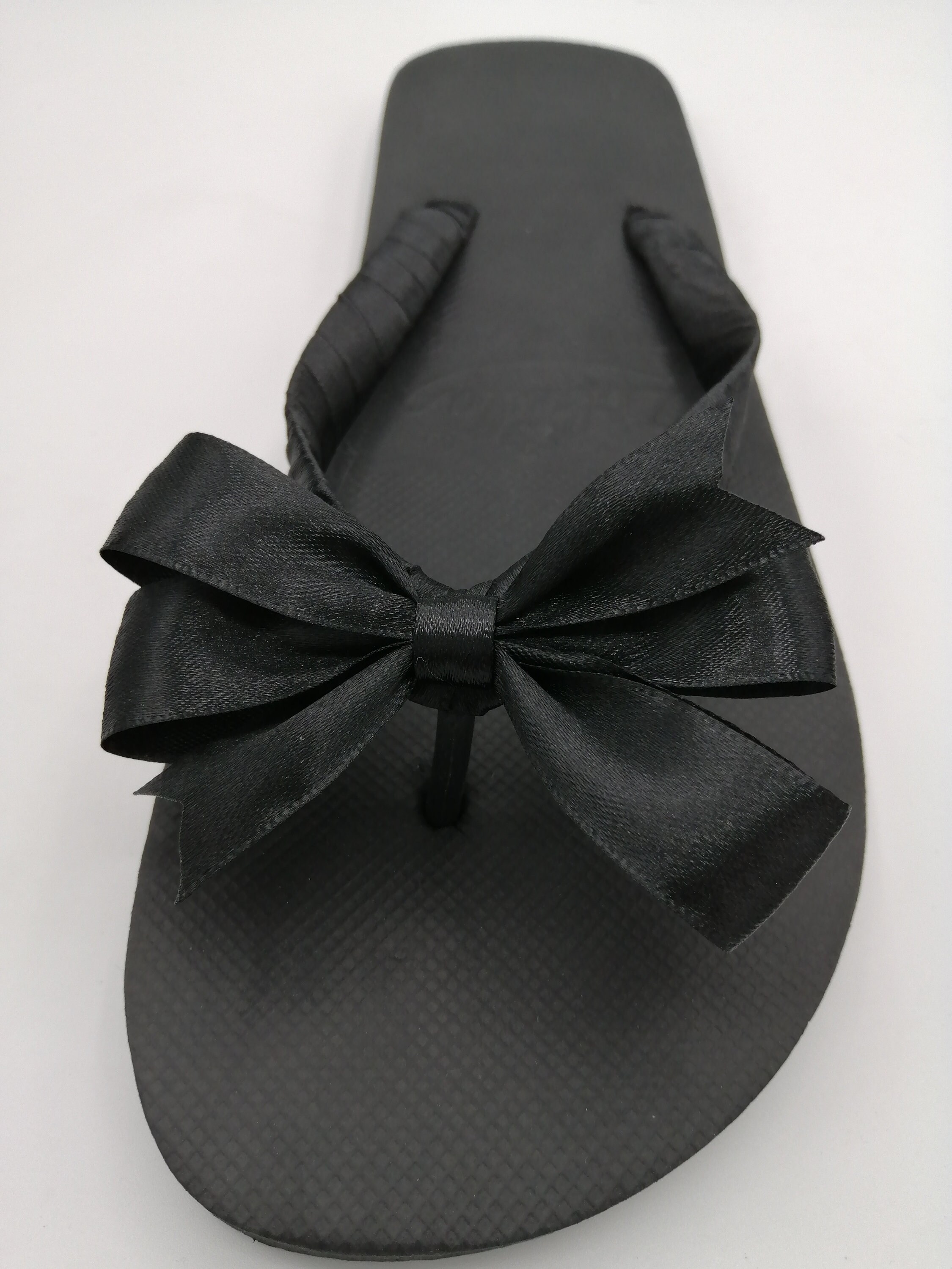 Ladies Black Flipflops With Handmade Bow and Decorated Strap Etsy