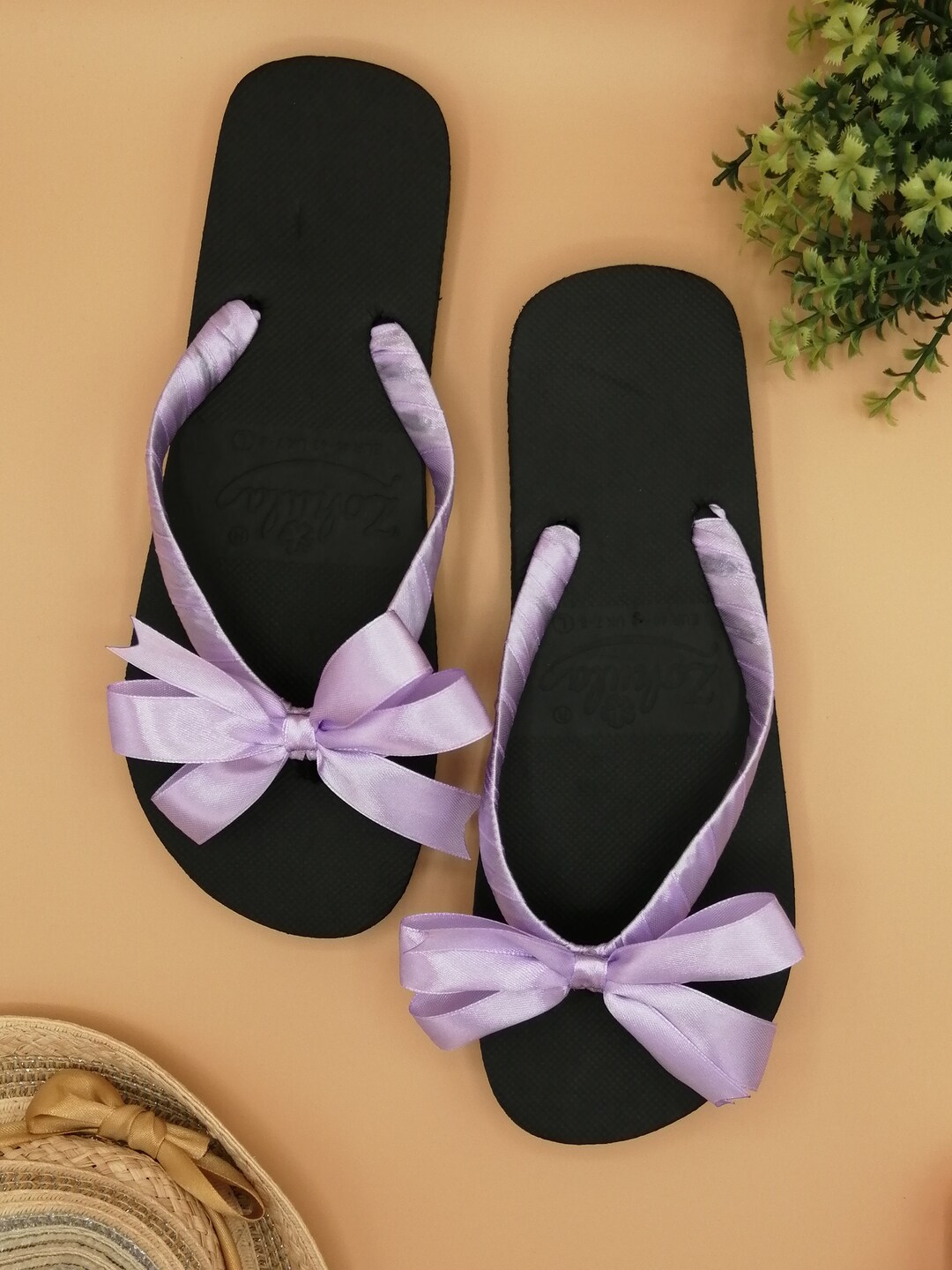 Ladies Black Flipflops With Handmade Bow and Decorated Strap Etsy
