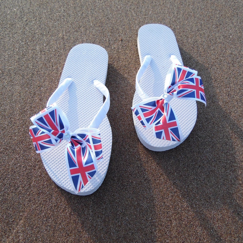 Union Jack Flag Ladies FlipFlops With Handmade Satin Ribbon Etsy