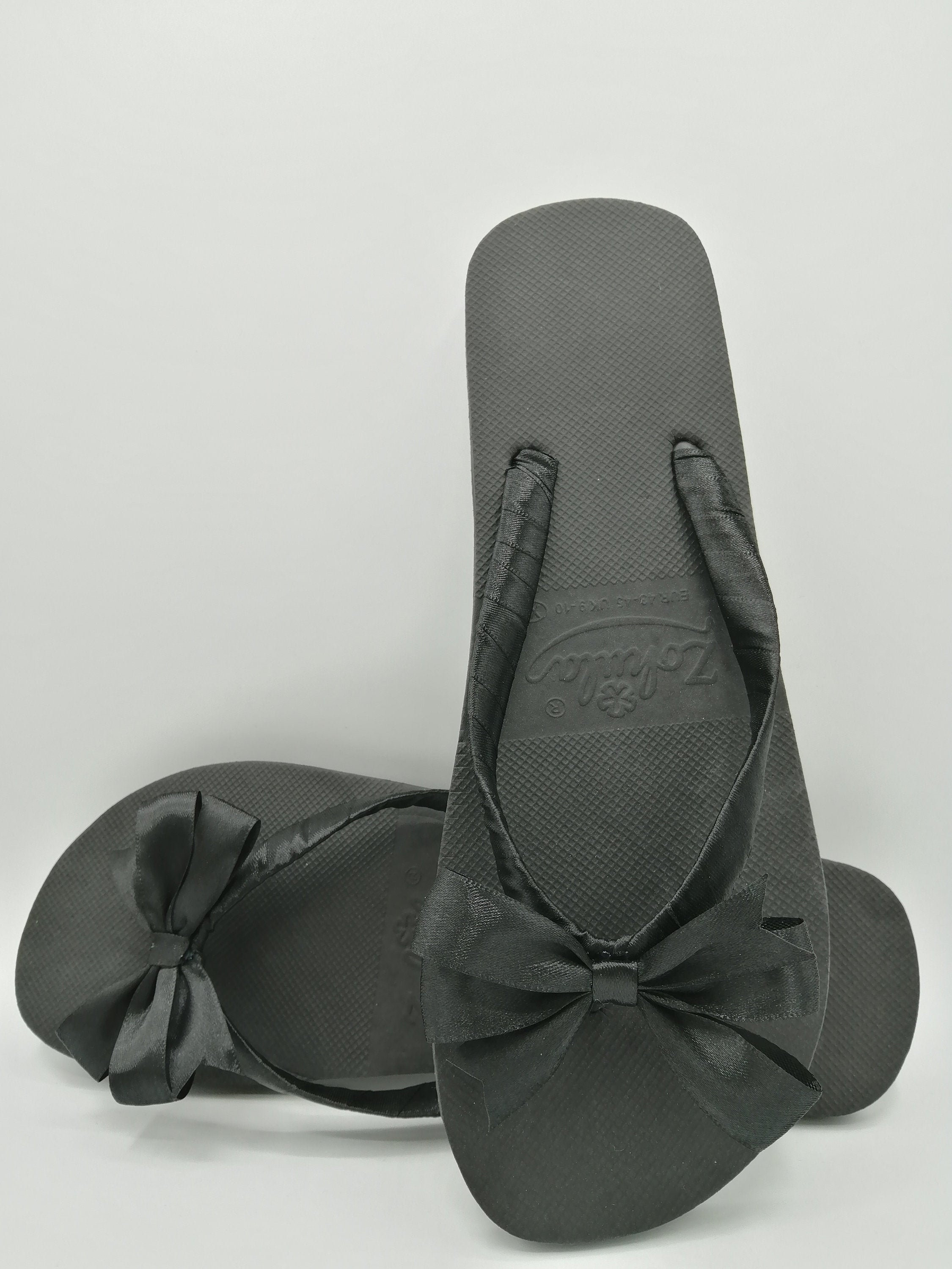 Black Womens Bow FlipFlops with Hand Decorated Design Etsy