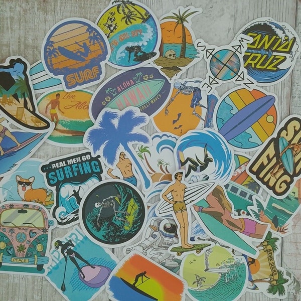 Pack of 10 Surfer Stickers - Surfing images - Skateboard - Cars - Bottle