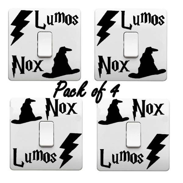 Pack of 4 Fun 'Lumos' 'Nox' on/off light switch wall vinyl decal