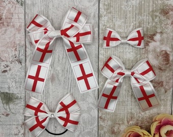 England Flag  Various Styles of St George Flag Inspired Hair Bow Clip - Girls Hair Accessory - Barrette - Hair Tie -Gift