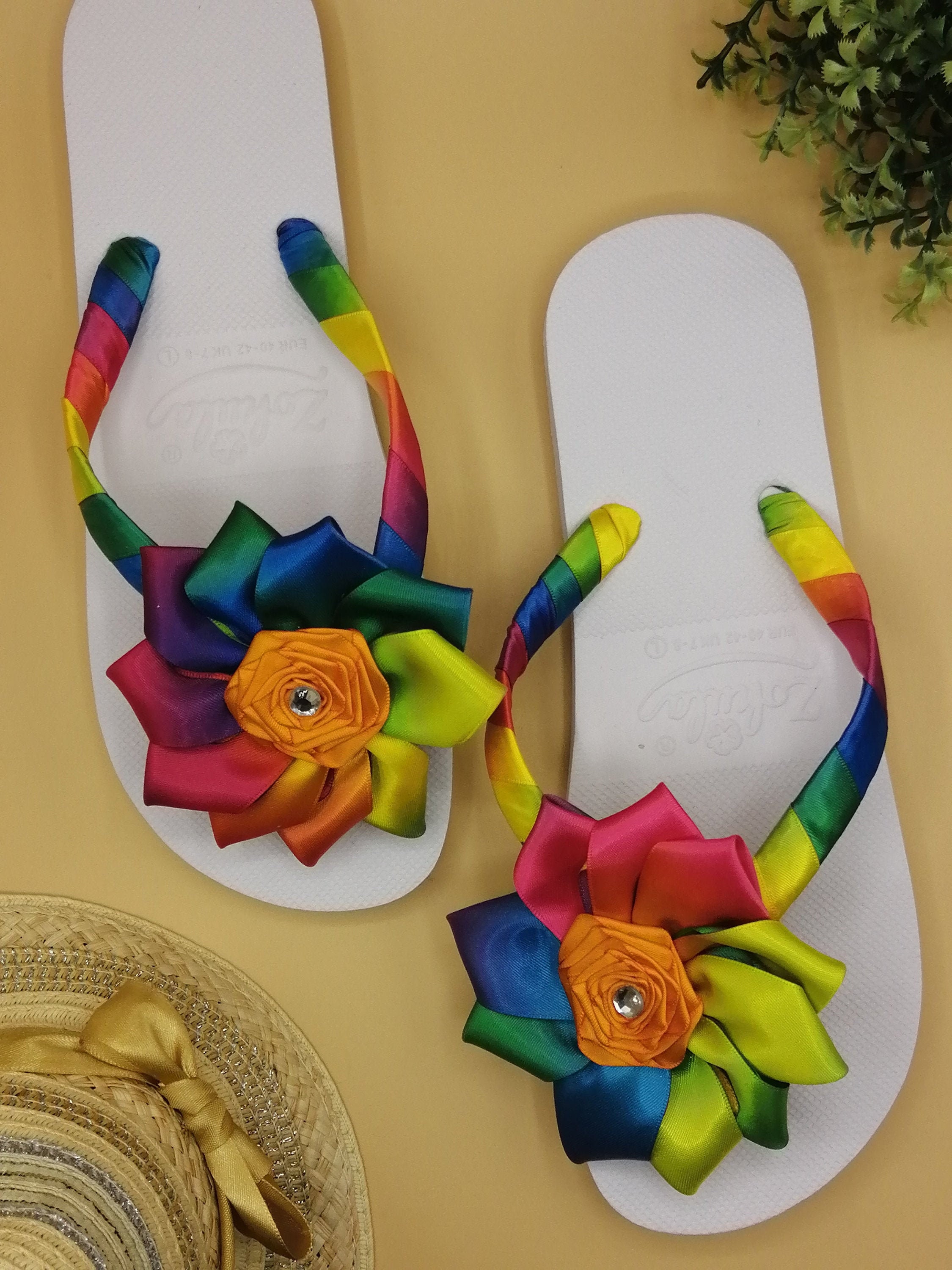canvas rainbow flip flops