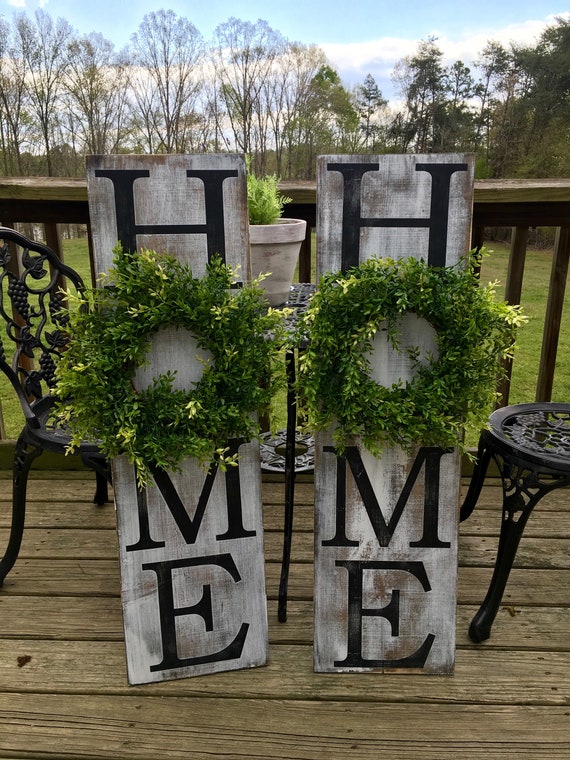 Vertical Home Sign Wooden Sign Wall Decor With Wreath Etsy