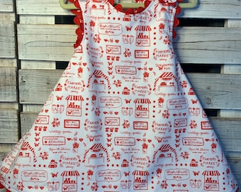 RED VINTAGE PRINT dress- Retro Reversible Size-2T Pinafore