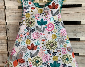 FLOWER GARDEN dress- Retro REVERSIBLE pinafore- Size 4-5