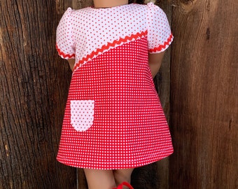 RED PICNIC VINTAGE style dress and tote fits American Girl and Generation doll