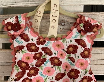 DUSTY ROSE FLORAL- 2-3 toddler pinafore
