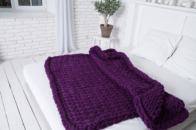 Chunky knit throw blanket Chunky blanket Gift for Her Giant afghan Wool Giant Blanket Bulky Knit Chunky Knit Lap blanket Christmas Gift