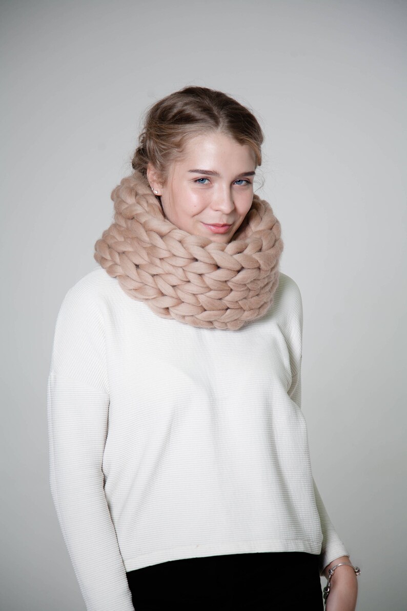 Knitted chunky scarf, cowl, snood, circle scarf, neckwarmer, winter scarf, knit scarf, chunky cowl, Circle Scarf, Gift for her, Wool yarn image 5