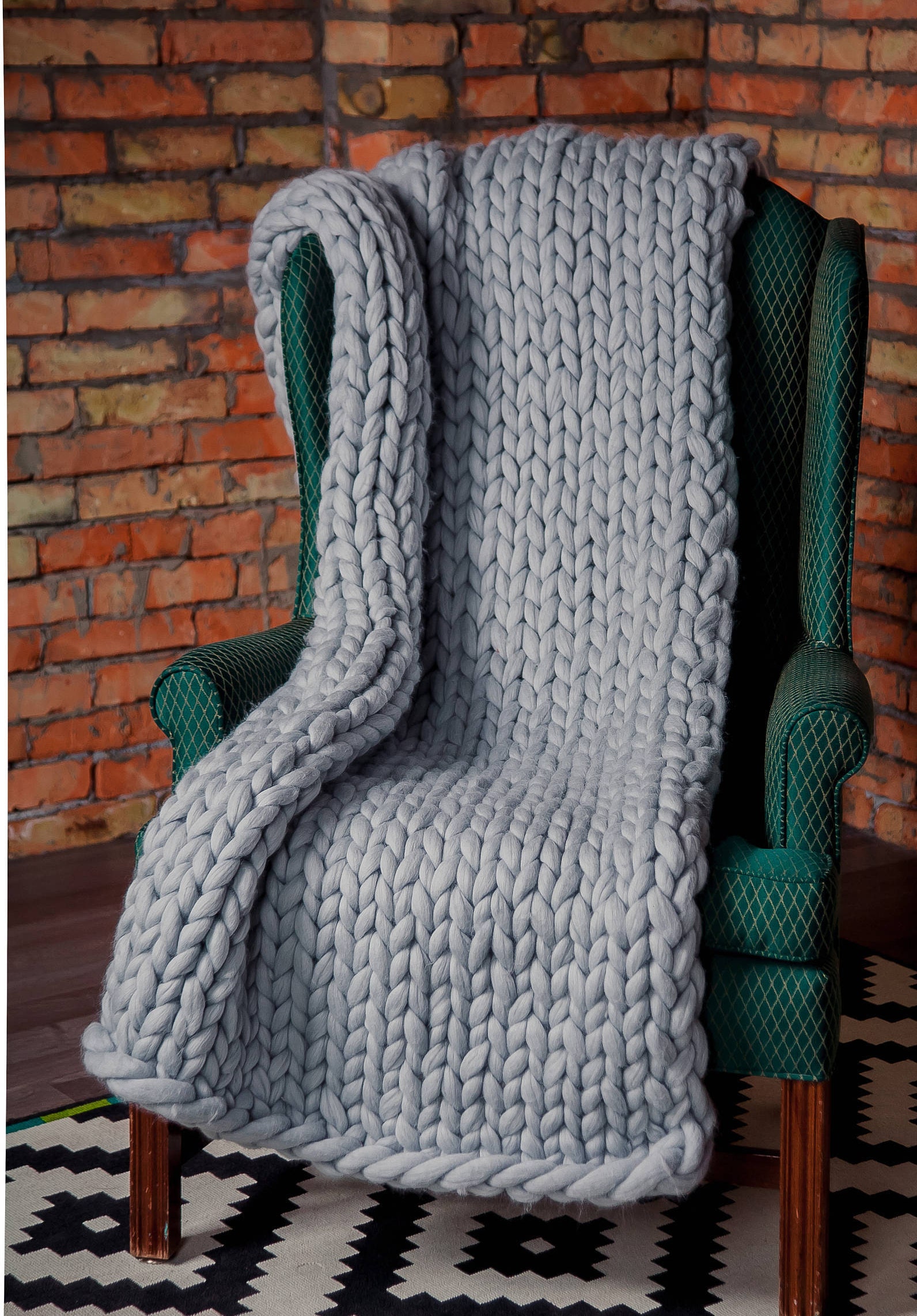 Hand Knit Chunky Blanket Made With 100 Wool. Perfect as Etsy