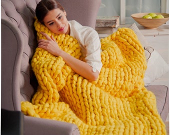 Chunky Knit Blanket for home decor Wool blanket Knitted throw bulky Throw super blanket Chunky Gift Khaki Wedding Gift Lemon Yellow