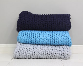 Chunky Knit Throw Gifts Wool blanket Knitted blanket Chunky blanket Knit Bulky super bulky blanket Bulky Gift Dark Blue Mother's Day