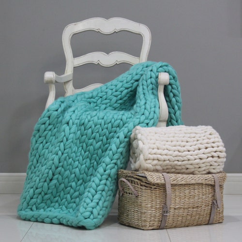 Chunky Knit Throw Wool Knit Blanket Knitted Blanket Chunky Etsy