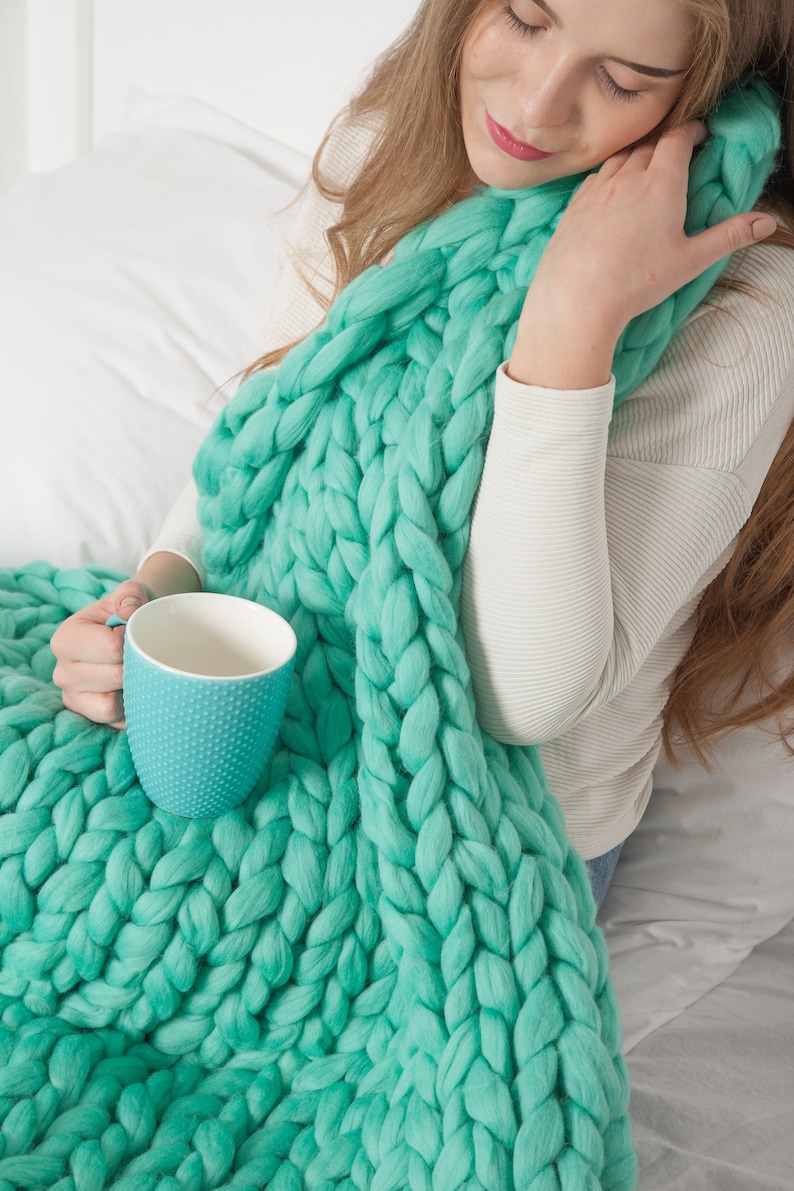 Chunky Knit Blanket Throw Chunky Blanket Gift for Her Etsy