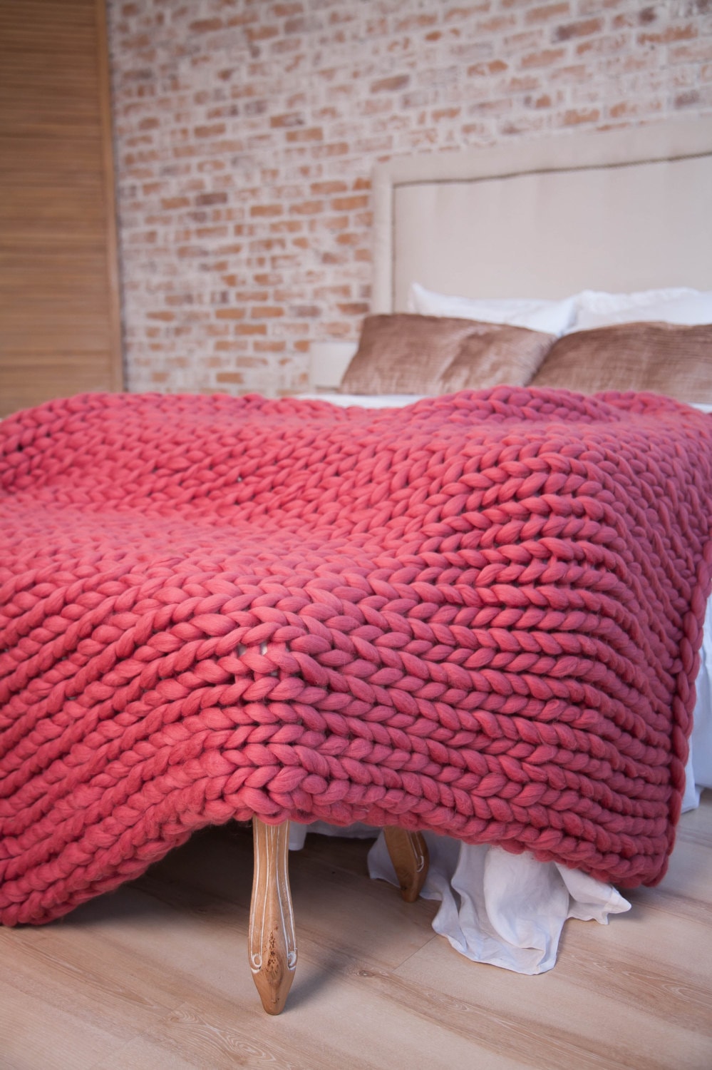 Chunky Knit Blanket Handmade Knit Wool Blanket Knitted Etsy