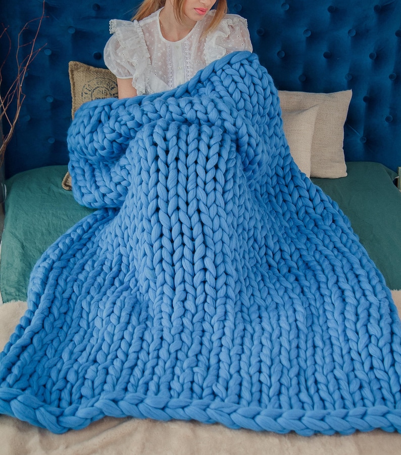 Chunky Knit blanket Handmade Gifts Wool blanket Knitted Etsy