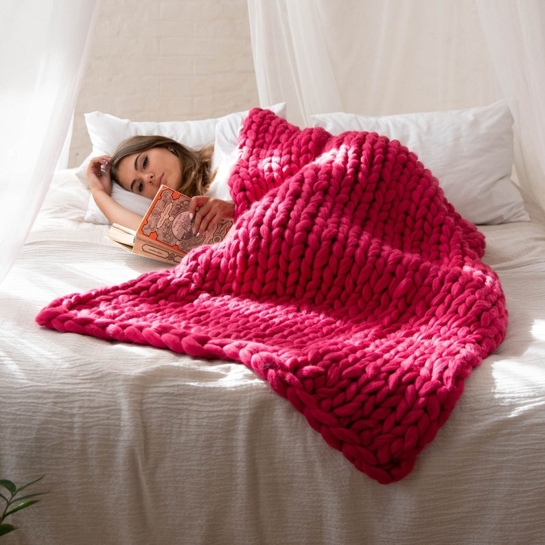 Chunky Throw Bulky Blanket 100 Merino Wool Giant Blanket Etsy