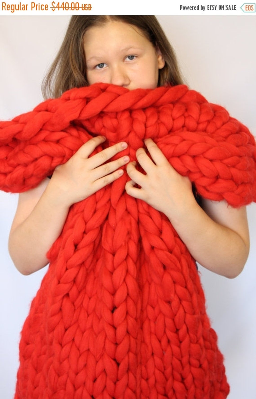 Chunky Knit Blanket Queen Size Throw Wool Yarn Hand Knitted Blanket