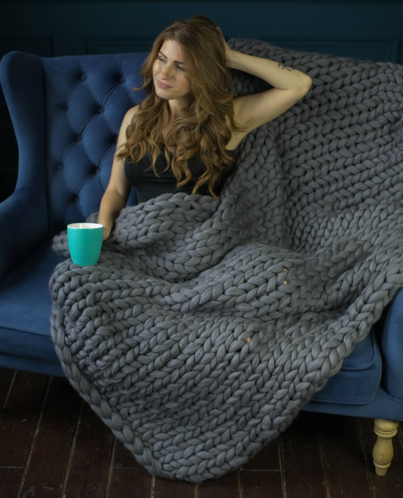 Chunky knit throw Chunky blanket Gift for Her Giant afghan Etsy