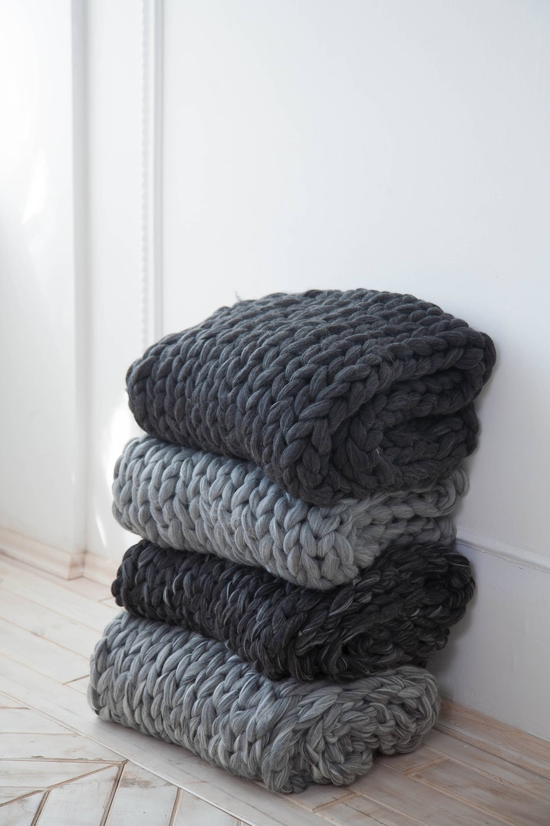 Chunky knitted blanket throw Giant afghan blanket Wool Giant Etsy