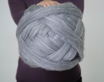 Super Chunky Merino Wool Yarn, Arm Knitting, Mild Grey Melange