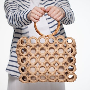 Bolso Rafia Crochet, Bolso Paja, Bolso Eco-freindly, Bolso Rafia Paja, Bolso Rafia hecho con anillas, Bolso Verano Paja, Bolso Playa Diseño Único