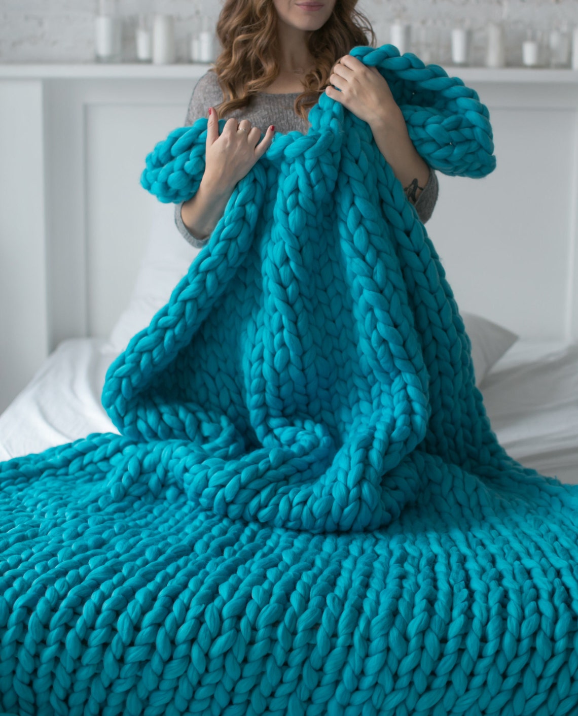 Chunky knitted blanket throw Gift for her Giant afghan Etsy