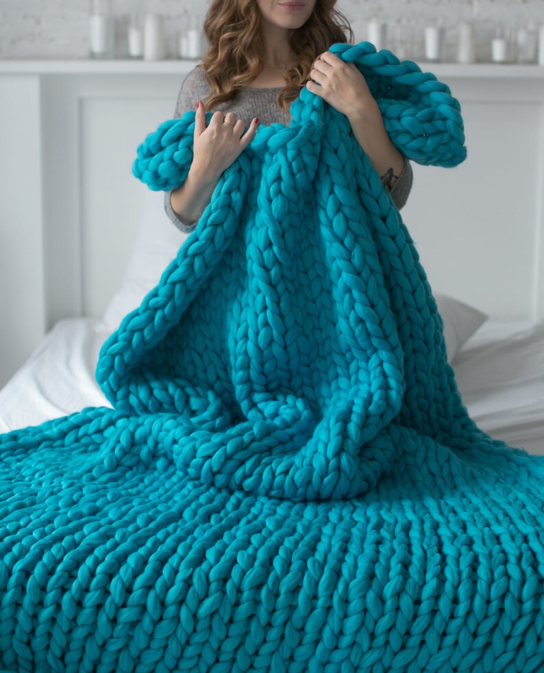 Chunky knitted blanket throw Gift for her Giant afghan Etsy