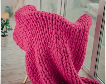 Chunky Knit Merino Wool Blanket, Bulky Throw, Anniversary Gift