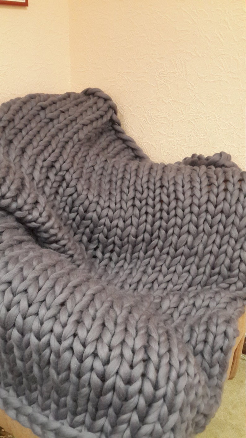 Chunky Knit blanket, Wool knit blanket, Knitted blanket, Chunky blanket, Knit Throw Blanket, super bulky yarn blanket, Bulky Gift image 3