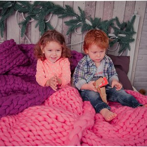 Chunky wool knitted blanket throw, Giant blanket, Christmas Gift, Wool Giant Blanket, Bulky Knit, Chunky Knitting, Lap blanket. Gift, Lilac image 7