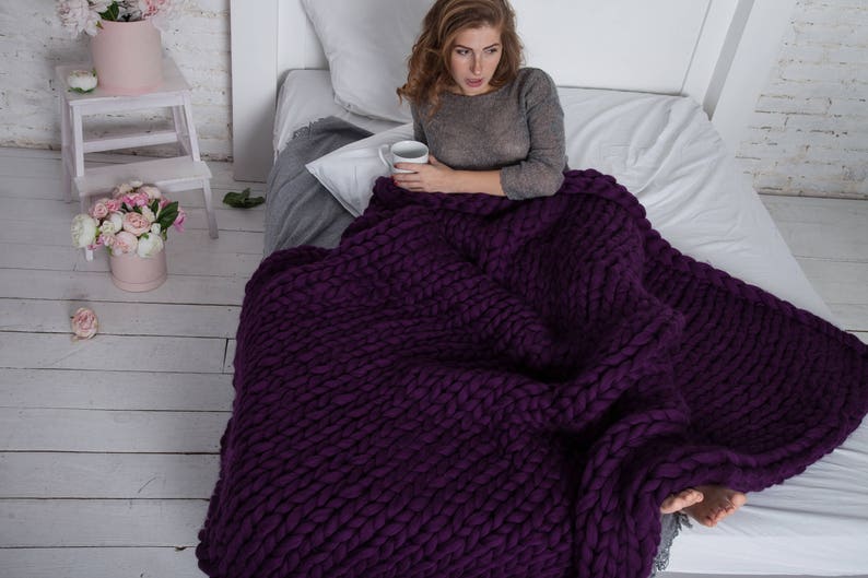 Chunky knit throw blanket Chunky blanket Gift for Her Giant afghan Wool Giant Blanket Bulky Knit Chunky Knit Lap blanket Christmas Gift