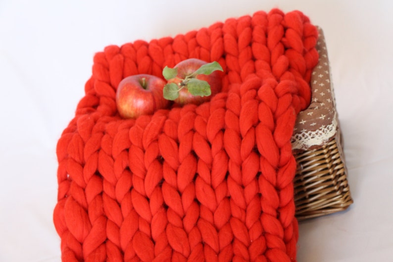 Chunky Knit Blanket Queen Size Throw Wool Yarn Hand Knitted Etsy