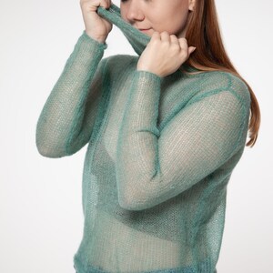 Turtleneck Mohair Silk Sweater, Hand knit women sweater, dressy sweater, Light soft turtleneck, Tight fit Black turtleneck, Light sweater image 4