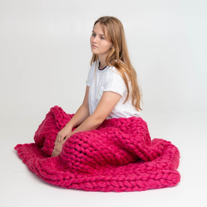 Chunky Throw Bulky Blanket 100 Merino Wool Giant Blanket Etsy