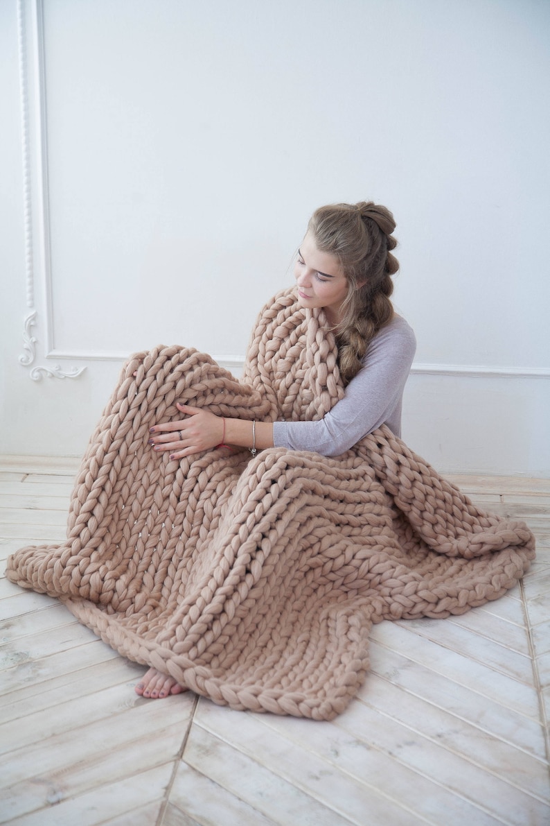 Chunky blanket Throw Gift for Her Gift for Home Chunky Knit Blanket Lap Blanket Wool Giant Blanket Chunky Knitting Giant afghan