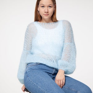 Knit Mohair Sweater, Loose Oversize Fit, Balloon Sleeve, Wedding Sweater, Light Pullover, Knitted Jumper, Bridal Shrug, Basic Simple Sweater