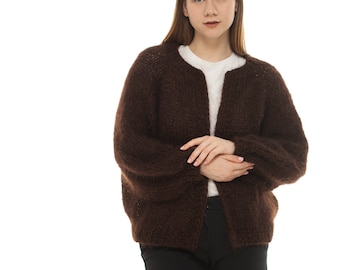 Hand Knit Mohair Cardigan, Mohair Bomber Jacket, Raglan Balloon Sleeves, Loose Knit Mohair, Open Front Cardigan, Bridal Cardigan, Sweater