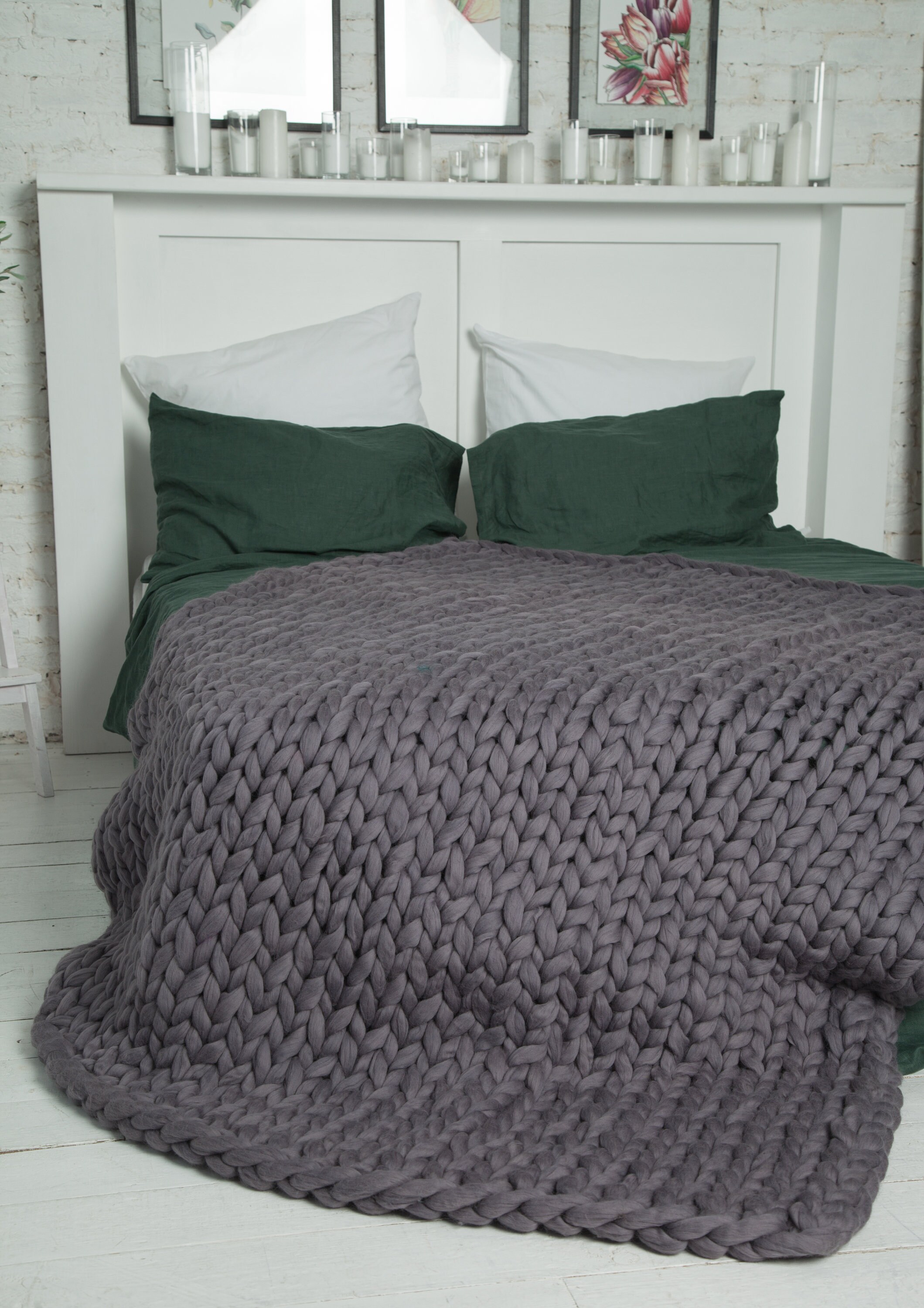 Gray Chunky knit blanket Giant wool blanket Chunky merino wool Etsy