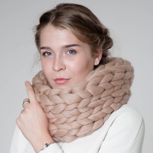 Chunky Knit Merino Wool Scarf, Infinity Cowl Neckwarmer