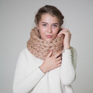 Knitted chunky scarf, cowl, snood, circle scarf, neckwarmer, winter scarf, knit scarf, chunky cowl, Circle Scarf, Gift for her, Wool yarn image 2